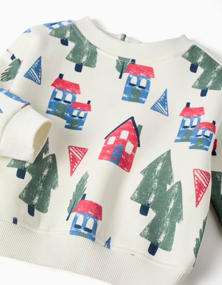 Sweat en coton peigné avec imprimé maisons Blanc 4 - vertbaudet enfant 