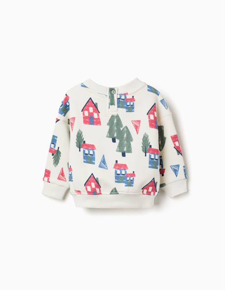 Sweat en coton peigné avec imprimé maisons Blanc 2 - vertbaudet enfant 