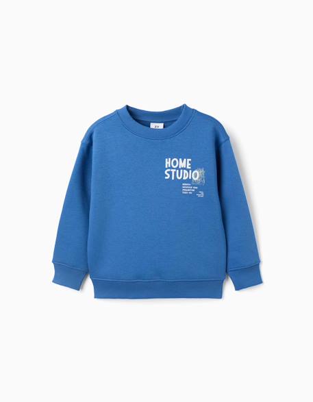 Sweat en coton peigné avec imprimé home studio Bleu 1 - vertbaudet enfant 