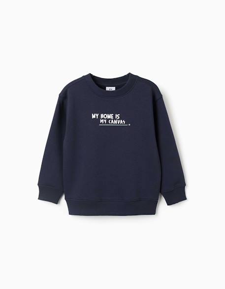Sweat en coton peigné avec imprimé my home Bleu foncé 1 - vertbaudet enfant 