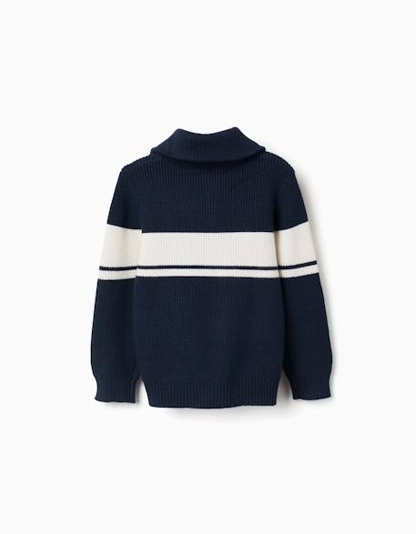 Pull en maille à col zippé à rayures Bleu foncé 2 - vertbaudet enfant 