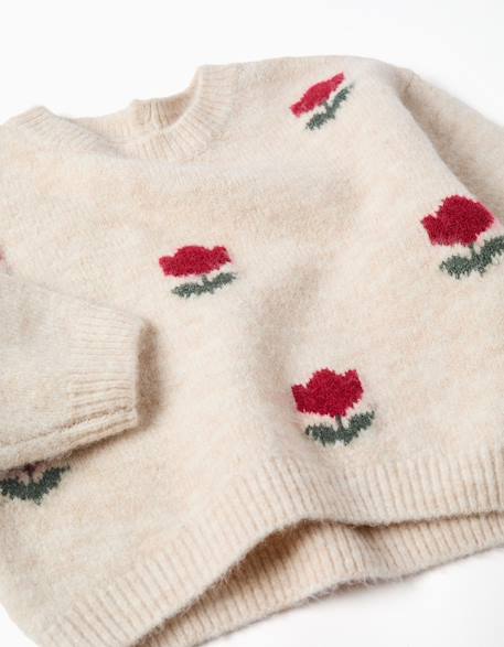 Pull en maille avec fleurs en intarsia Beige clair 3 - vertbaudet enfant 
