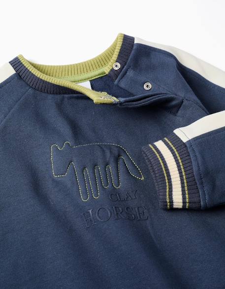 Sweat en coton peigné avec imprimé clay horse Bleu foncé 3 - vertbaudet enfant 