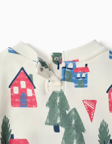 Sweat en coton peigné avec imprimé maisons Blanc 3 - vertbaudet enfant 