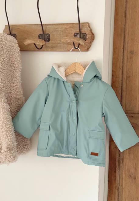 Manteau bébé imperméable doublé sherpa holamuchacha Vert 1 - vertbaudet enfant 