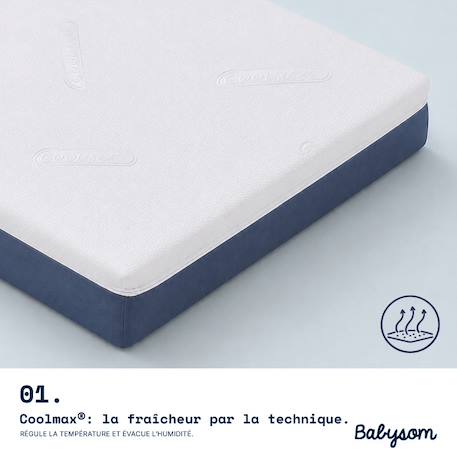 Matelas bébé - Babysom coolmax - aspect respirant et absorbant - déhoussable - certifié oeko-tex Bleu 2 - vertbaudet enfant 