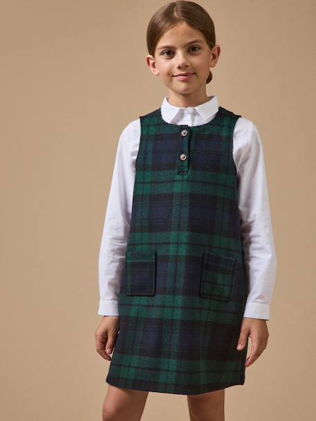 Robe chasuble imprimée tartan fille Carreaux vert/marine 1 - vertbaudet enfant 