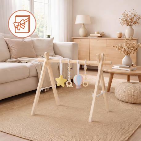 Arche d’éveil en bois anis pliable avec 4 jouets Beige 4 - vertbaudet enfant 
