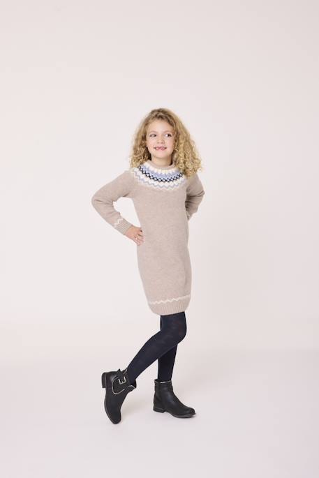 Robe manches longues fille Taupe chine 1 - vertbaudet enfant 