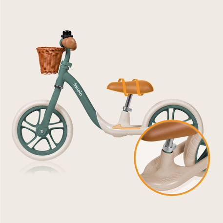 Draisienne alex plus légère et réglable avec selle confortable, panier et sonnette Beige sand+Green forest+Pink rose 11 - vertbaudet enfant 