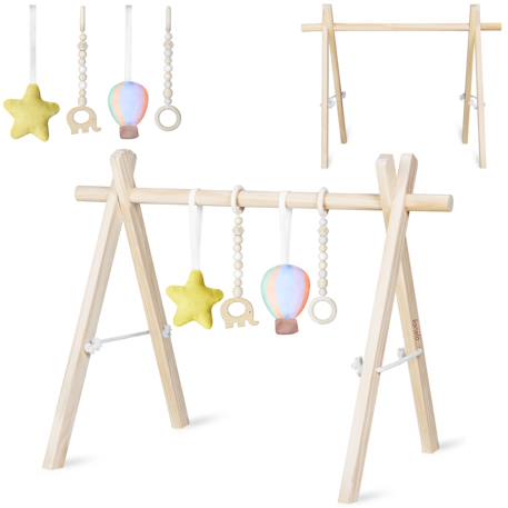 Arche d’éveil en bois anis pliable avec 4 jouets Beige 1 - vertbaudet enfant 