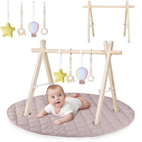 Tapis d’éveil anis set avec arche en bois pliable et tapis de 2 cm Beige 1 - vertbaudet enfant 
