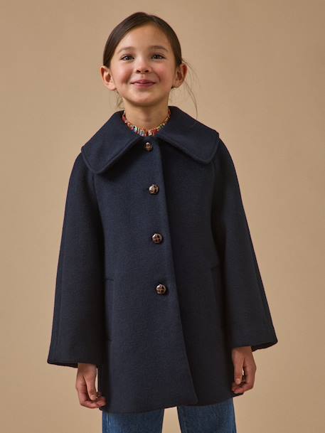 Manteau laine grand col fille Marine 1 - vertbaudet enfant 