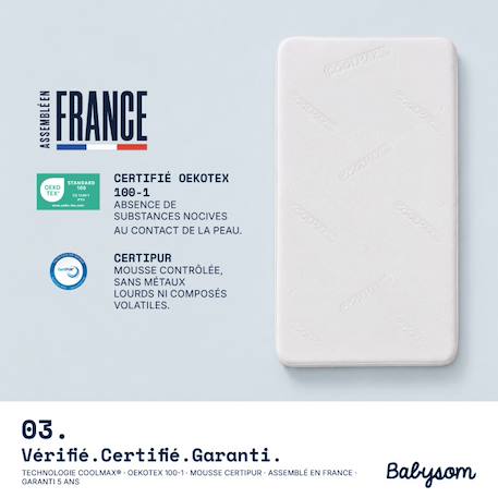 Matelas bébé - Babysom coolmax - aspect respirant et absorbant - déhoussable - certifié oeko-tex Bleu 4 - vertbaudet enfant 