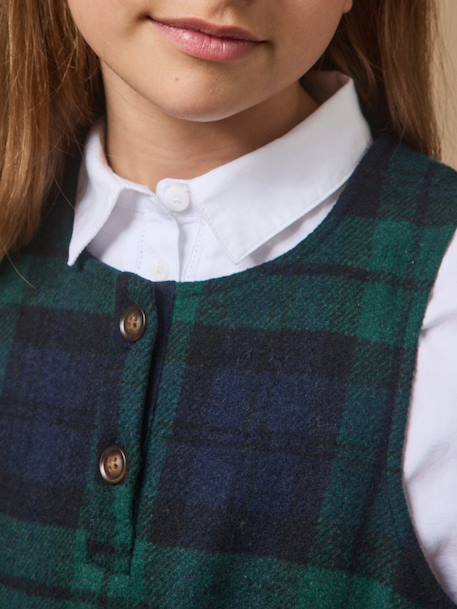 Robe chasuble imprimée tartan fille Carreaux vert/marine 3 - vertbaudet enfant 