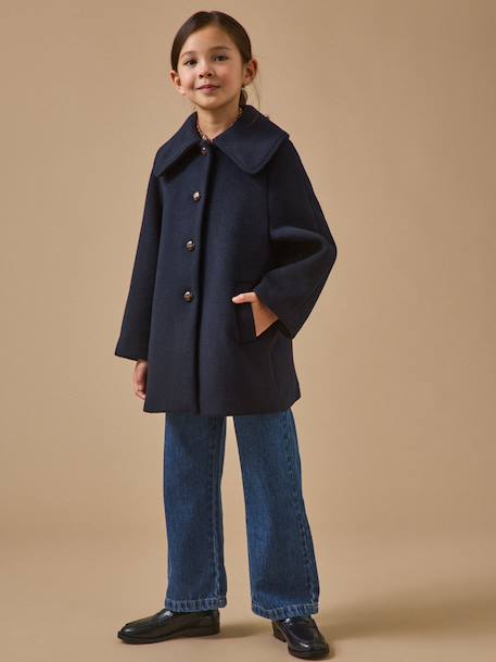 Manteau laine grand col fille Marine 4 - vertbaudet enfant 