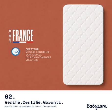 Matelas bébé Babysom - 4 saisons - réversible - protection anti-acariens - certifié certipur Blanc 3 - vertbaudet enfant 