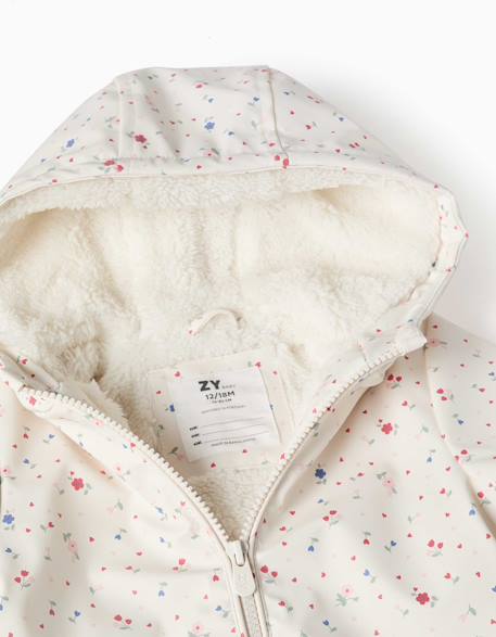 Parka à capuche avec doublure en sherpa et fleurs Blanc 3 - vertbaudet enfant 