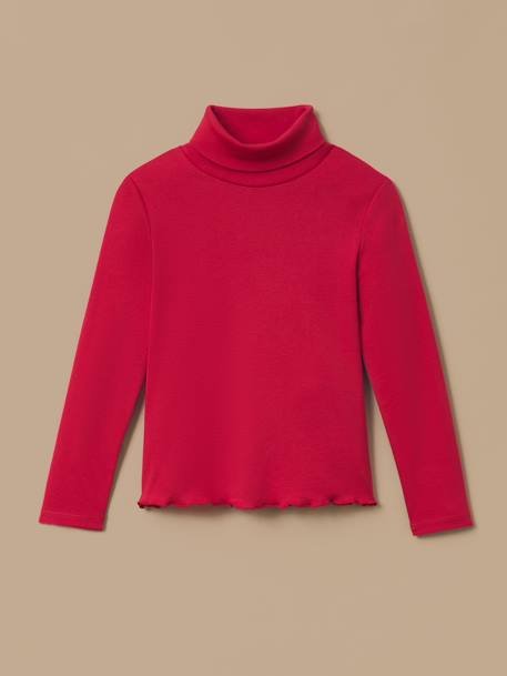 Sous-pull col montant fille - coton biologique Ecru+Rhubarbe 3 - vertbaudet enfant 