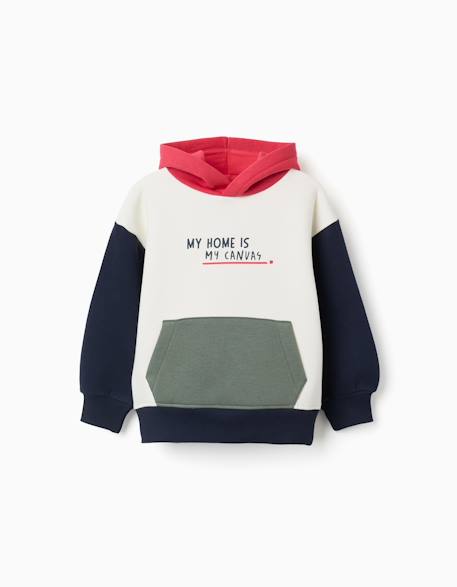 Sweat en coton peigné à capuche et imprimé Blanc 2 - vertbaudet enfant 