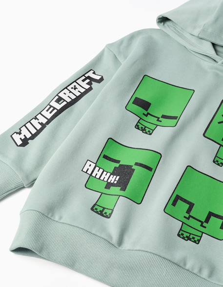 Sweat en coton peigné avec capuche et imprimé minecraft Vert 3 - vertbaudet enfant 