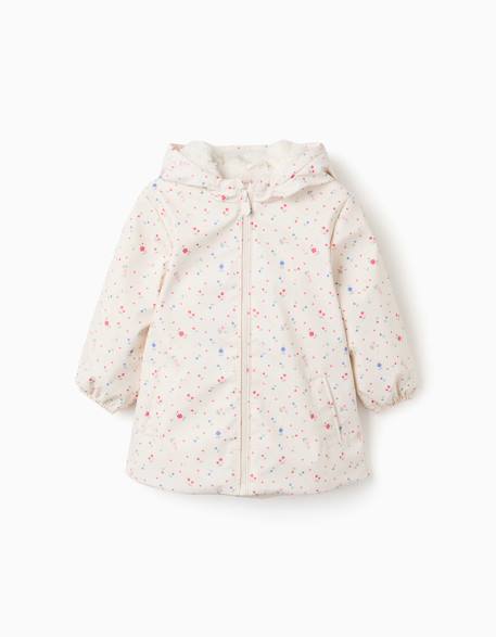 Parka à capuche avec doublure en sherpa et fleurs Blanc 1 - vertbaudet enfant 