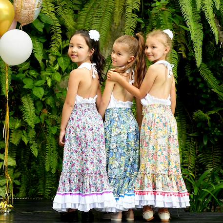 Jupe  longue fleurie transformable en robe  esmeralda Bleu jaune blanc+Jaune fleuri+Violet bleu rose 2 - vertbaudet enfant 