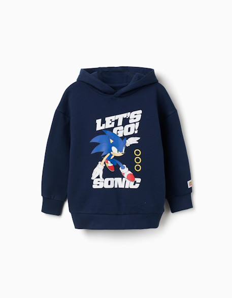 Sweat en coton peigné avec capuche et imprimé sonic Bleu foncé 1 - vertbaudet enfant 