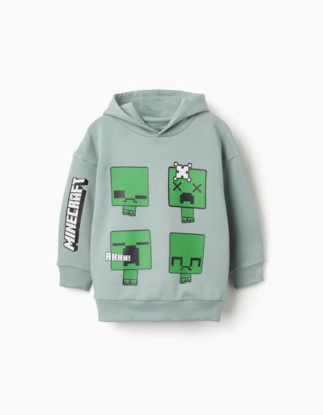 Sweat en coton peigné avec capuche et imprimé minecraft Vert 1 - vertbaudet enfant 