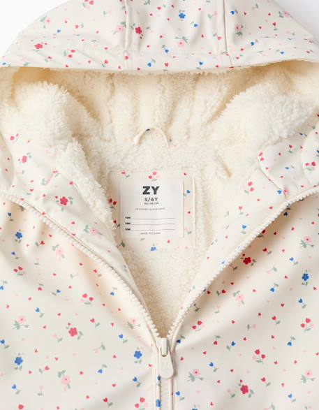 Parka à capuche avec doublure en sherpa et fleurs Blanc 3 - vertbaudet enfant 