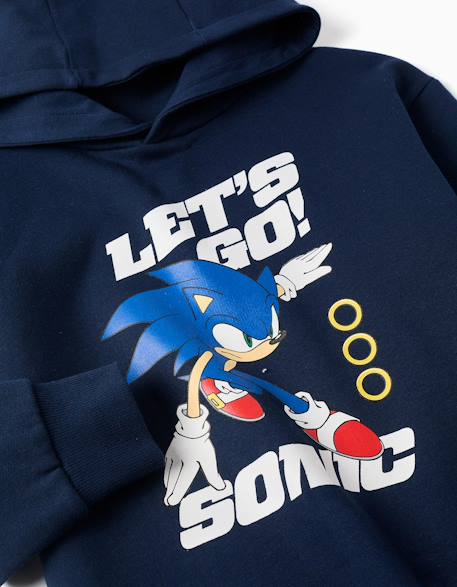 Sweat en coton peigné avec capuche et imprimé sonic Bleu foncé 3 - vertbaudet enfant 