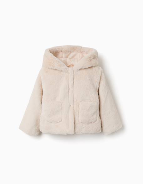 Veste en peluche douce synthétique avec capuche et poches Blanc 1 - vertbaudet enfant 