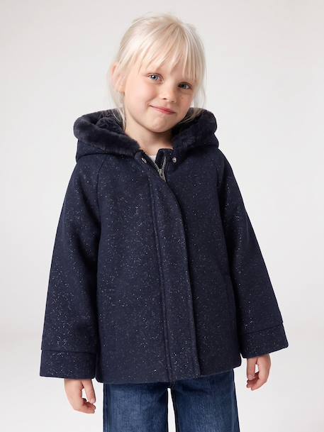 Manteau fille à capuche drap de laine beige chiné+marine 7 - vertbaudet enfant 