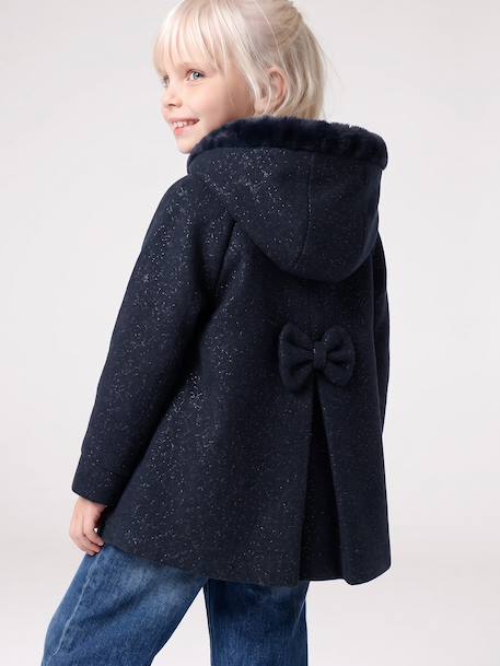 Manteau fille à capuche drap de laine beige chiné+marine 14 - vertbaudet enfant 