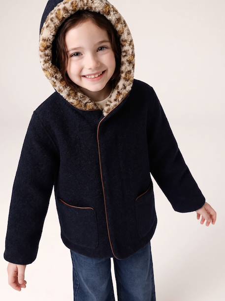 Manteau fille à capuche camel+marine 7 - vertbaudet enfant 