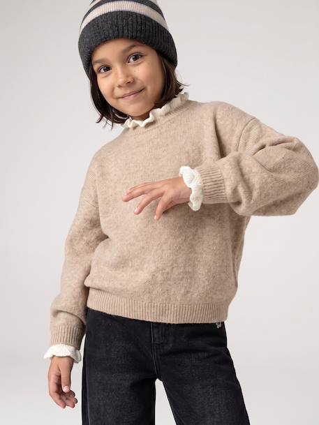 Pull col montant fille camel+vieux rose 2 - vertbaudet enfant 