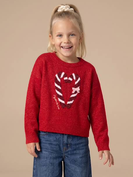 Coffret Noël fille pull jacquard et accessoire écru+rose pâle+rouge 15 - vertbaudet enfant 