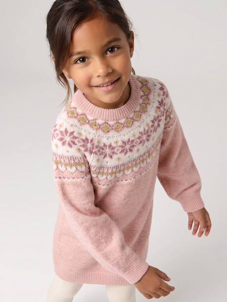 Robe fille manches longues camel+rose poudré+vert sauge 9 - vertbaudet enfant 
