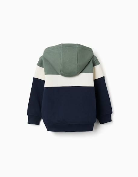 Sweat zippé en coton peigné à capuche et bloc de couleurs Vert foncé 2 - vertbaudet enfant 