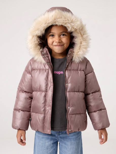 Doudoune à capuche fille doublée maille polaire mauve+or+rose poudré 3 - vertbaudet enfant 