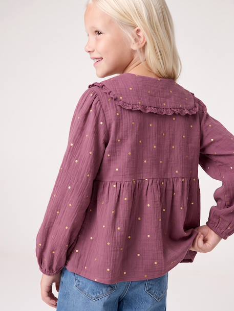 Chemise fille gaze de coton col brodé écru+prune+vert émeraude 13 - vertbaudet enfant 