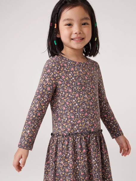 Robe imprimée fille manches longues anthracite+beige poudré+rose 6 - vertbaudet enfant 