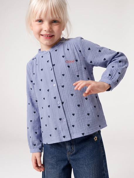 Chemise file gaze de coton imprimée personnalisable blanc imprimé+bleu chambray+doré+écru+mauve 6 - vertbaudet enfant 