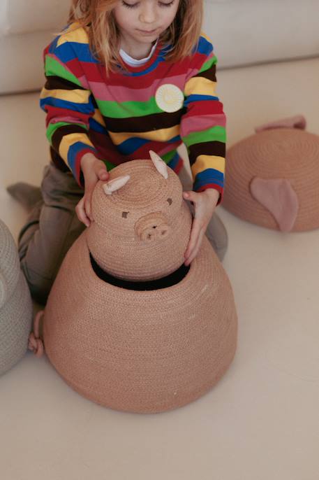Panier mini peggy le cochon Sable, rose, marron 3 - vertbaudet enfant 