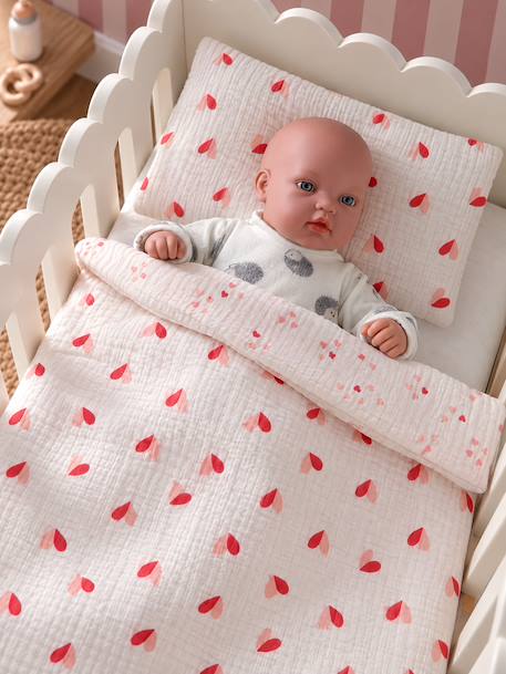 Couette + oreiller poupon en gaze de coton Cœur fondant+Fleurette+Marguerite+Petit coeur+Retro Flower 20 - vertbaudet enfant 