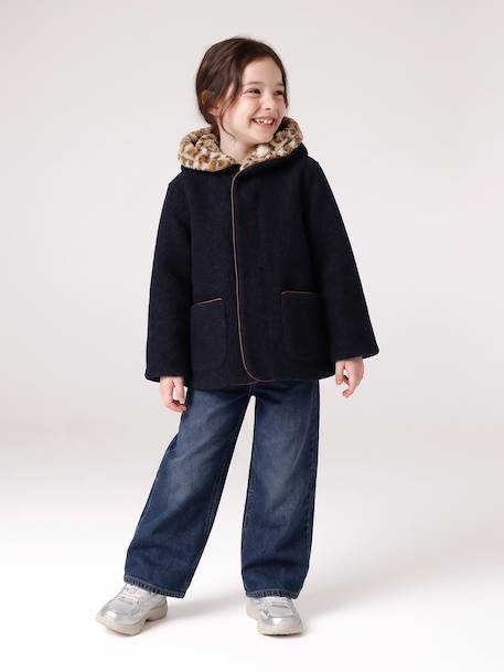 Manteau fille à capuche camel+marine 8 - vertbaudet enfant 