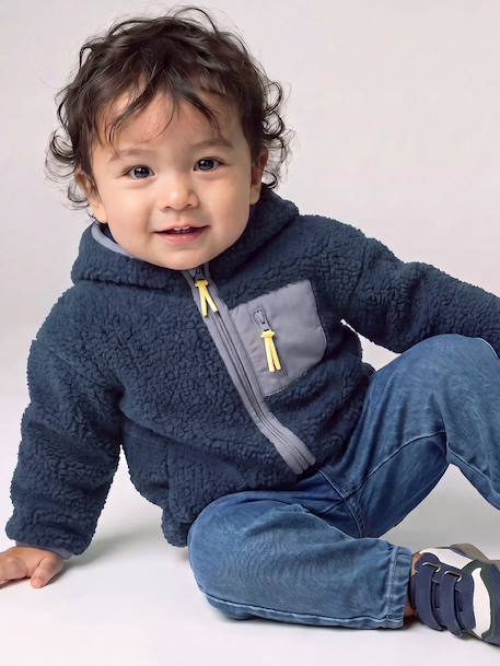 Blouson bébé garçon sherpa à capuche zippé bleu 1 - vertbaudet enfant 