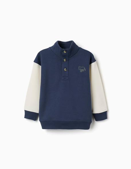Sweat en coton peigné avec col montant et broderie Bleu foncé 1 - vertbaudet enfant 