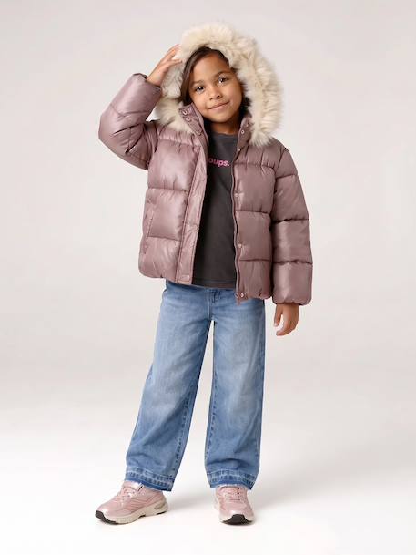 Doudoune à capuche fille doublée maille polaire mauve+or+rose poudré 5 - vertbaudet enfant 