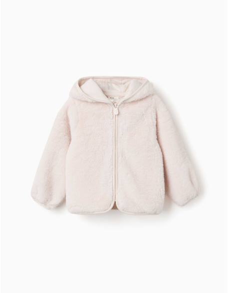 Veste en peluche avec capuche et fermeture éclair Beige clair 1 - vertbaudet enfant 